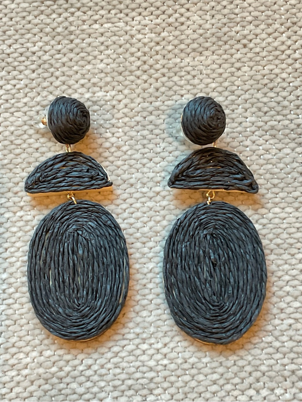 Black Raffia Wood Statement Drop Earrings - Jbloom
